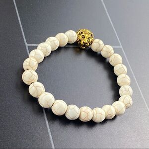 Marbled Stone Beaded Lion GOLD Bracelet